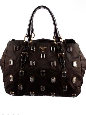 PRADA⭐️⭐️ Pietre Black Tessuto Tote with Gold-Trimmed Gem Accents! Offers!